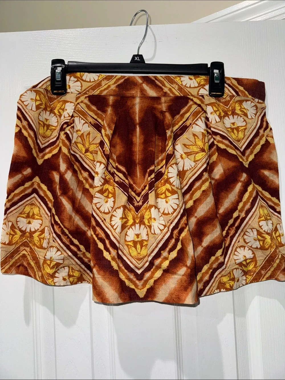 Free People Brown & Gold Floral Chevron Mini Skirt